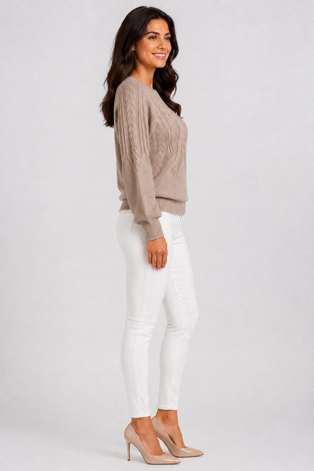 Eluneth | Pull Femme Texturé à Col Rond avec Manches Lanternes