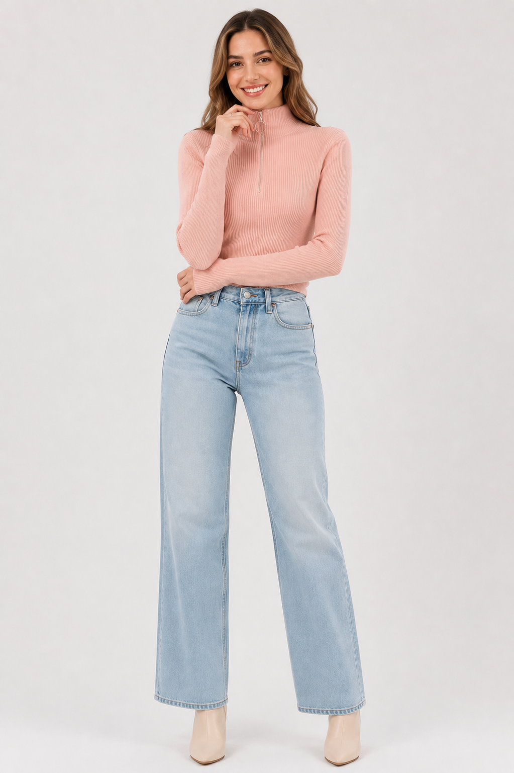 Eluneth | Pull Femme Zippé à Col Montant en Maille