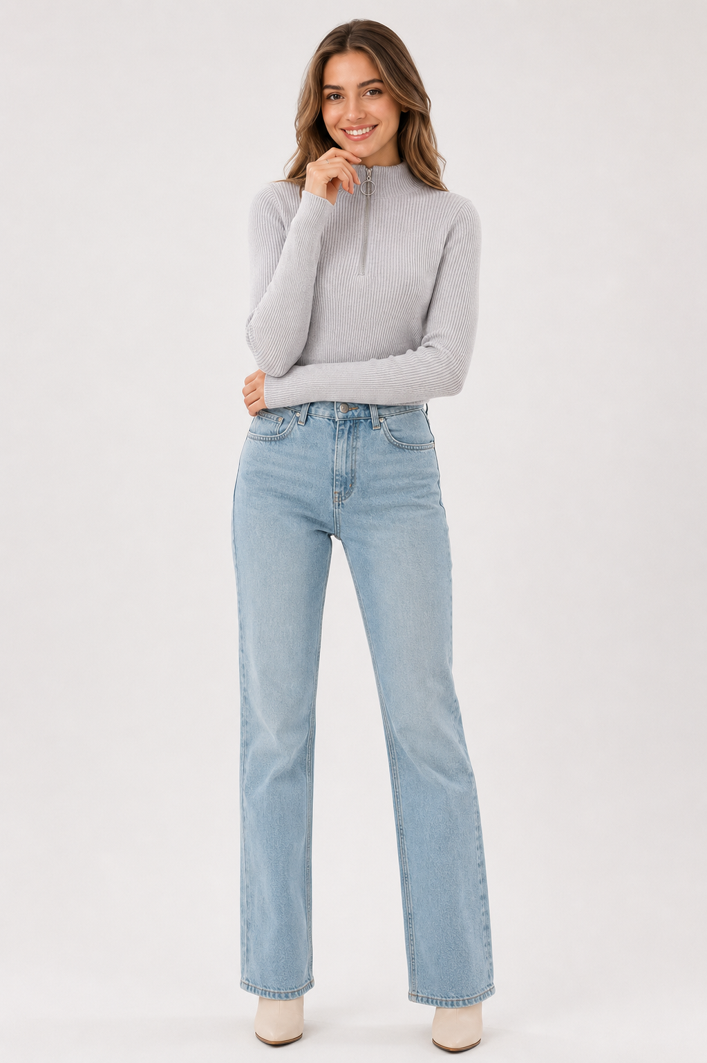 Eluneth | Pull Femme Zippé à Col Montant en Maille