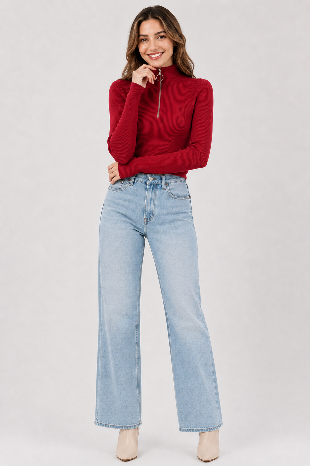 Eluneth | Pull Femme Zippé à Col Montant en Maille