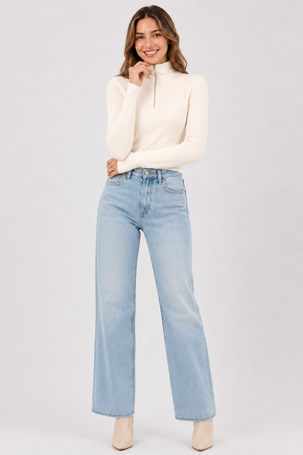 Eluneth | Pull Femme Zippé à Col Montant en Maille