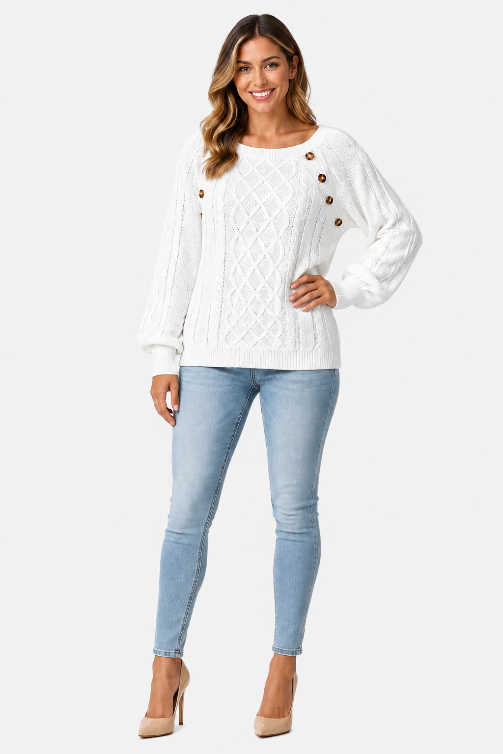 Eluneth | Pull Femme en Maille Torsadée à Col Carré