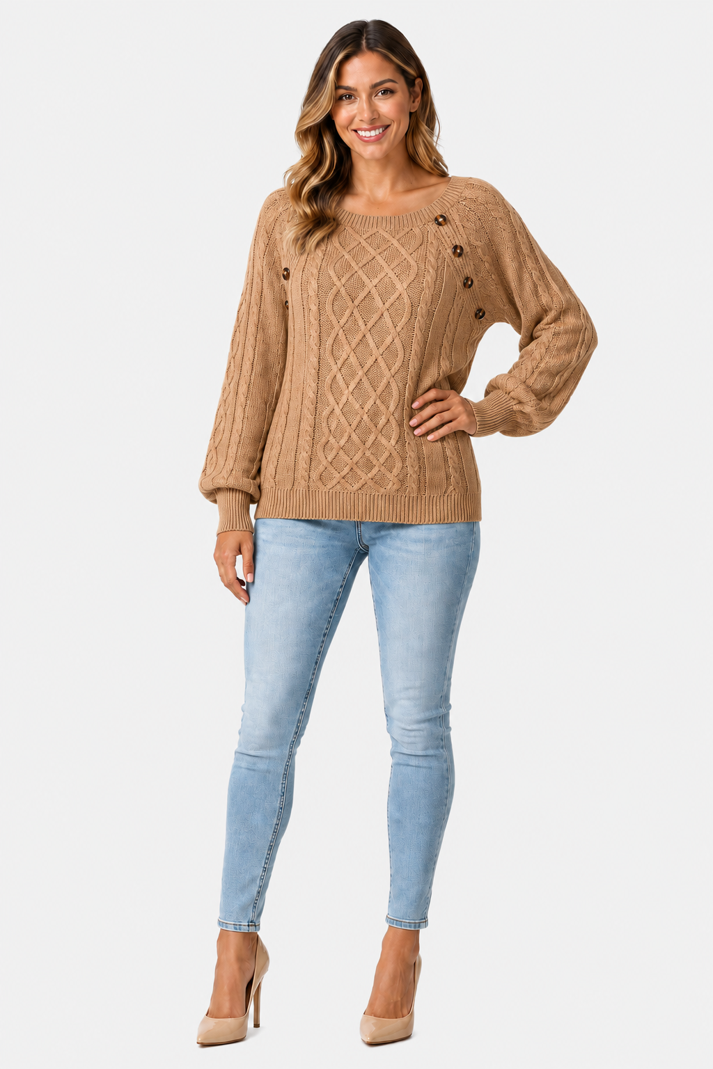 Eluneth | Pull Femme en Maille Torsadée à Col Carré