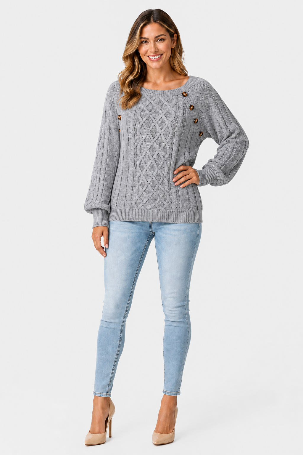 Eluneth | Pull Femme en Maille Torsadée à Col Carré