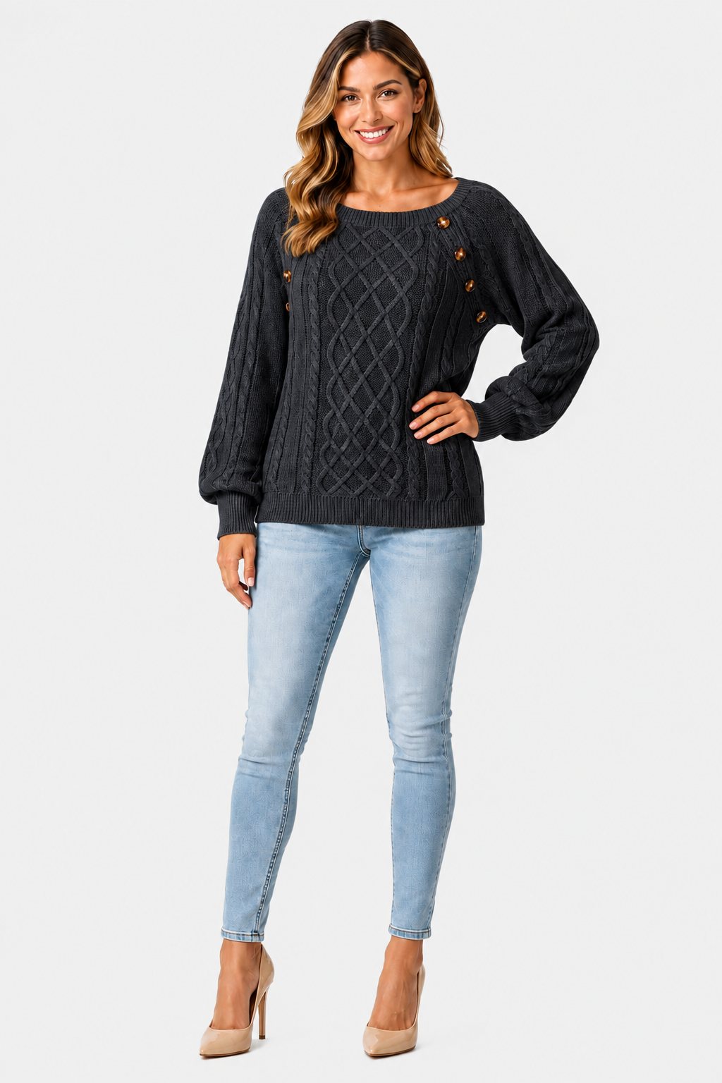 Eluneth | Pull Femme en Maille Torsadée à Col Carré