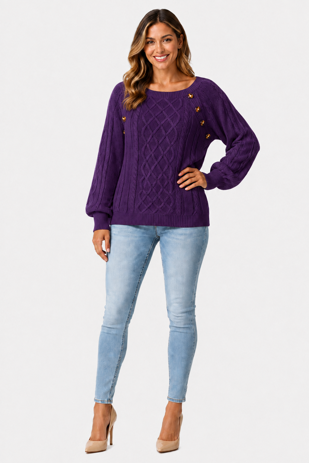Eluneth | Pull Femme en Maille Torsadée à Col Carré