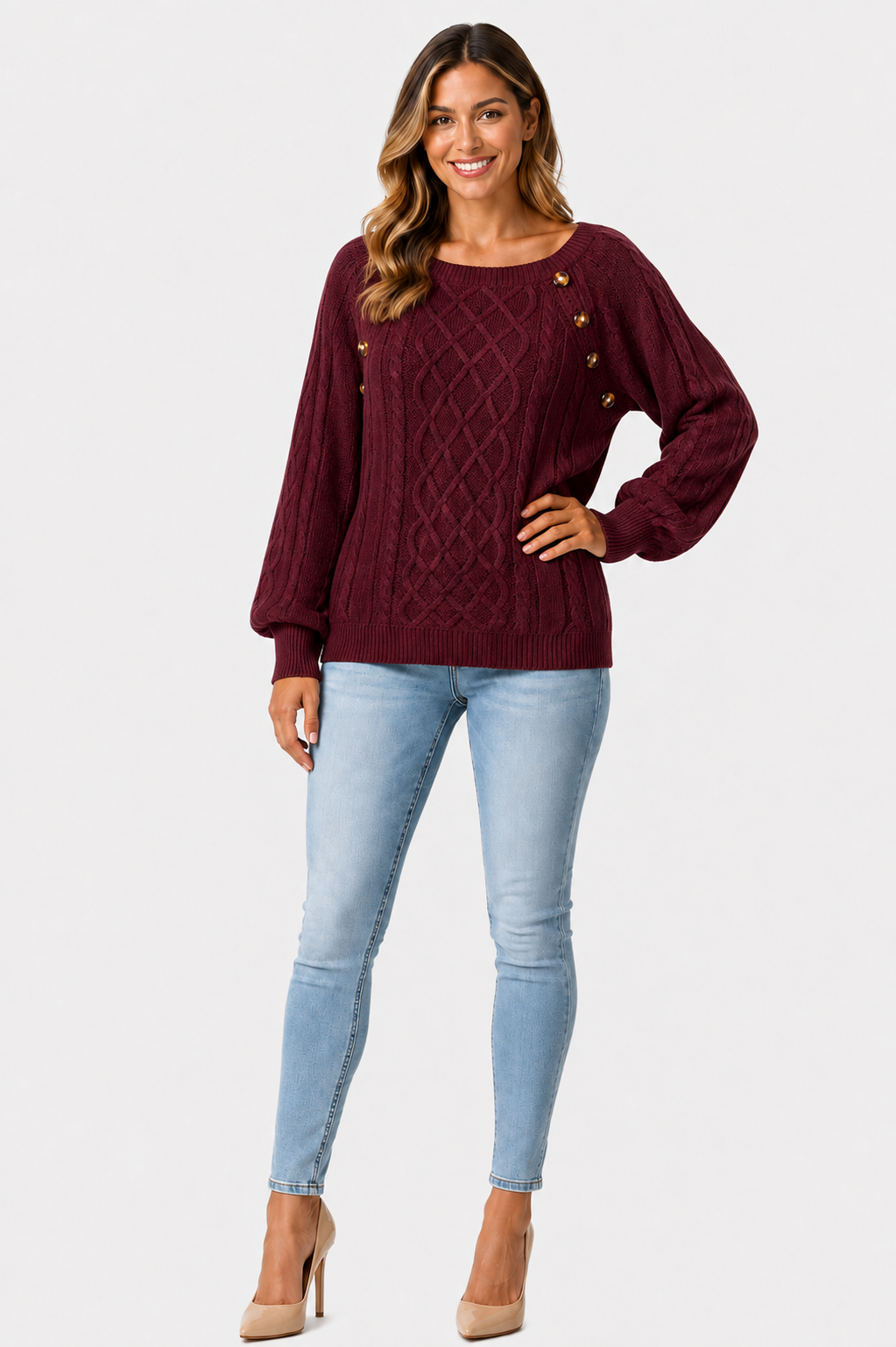 Eluneth | Pull Femme en Maille Torsadée à Col Carré