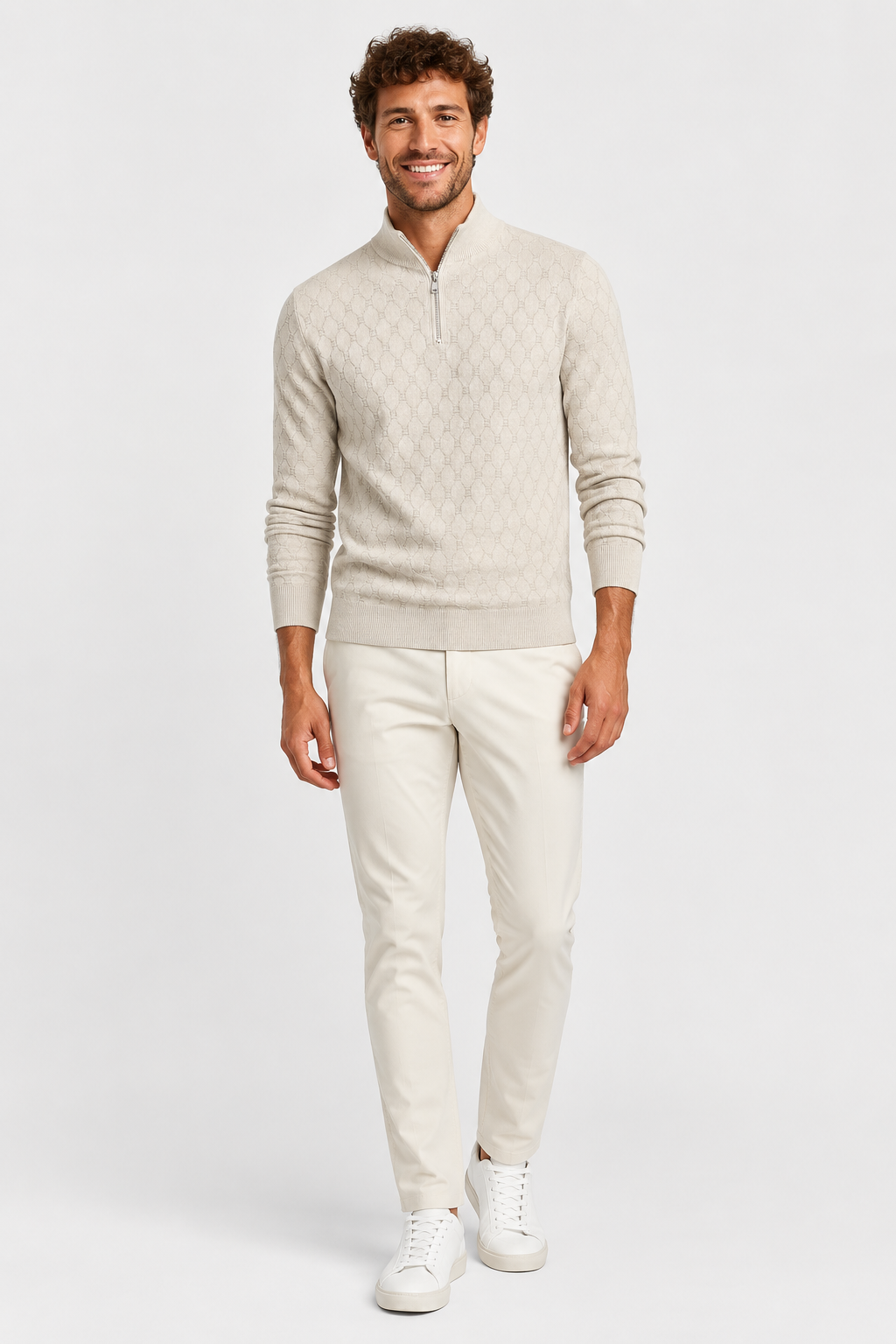 Eluneth | Pull Homme Texturé à Col Montant Zippé