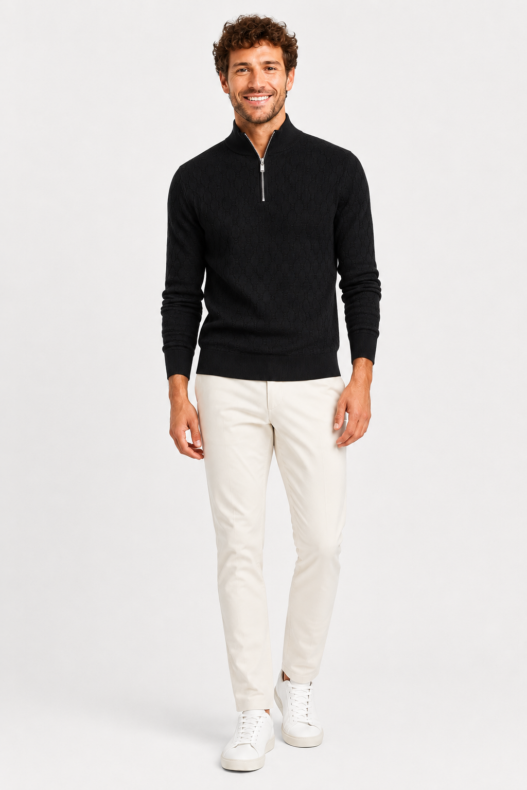 Eluneth | Pull Homme Texturé à Col Montant Zippé