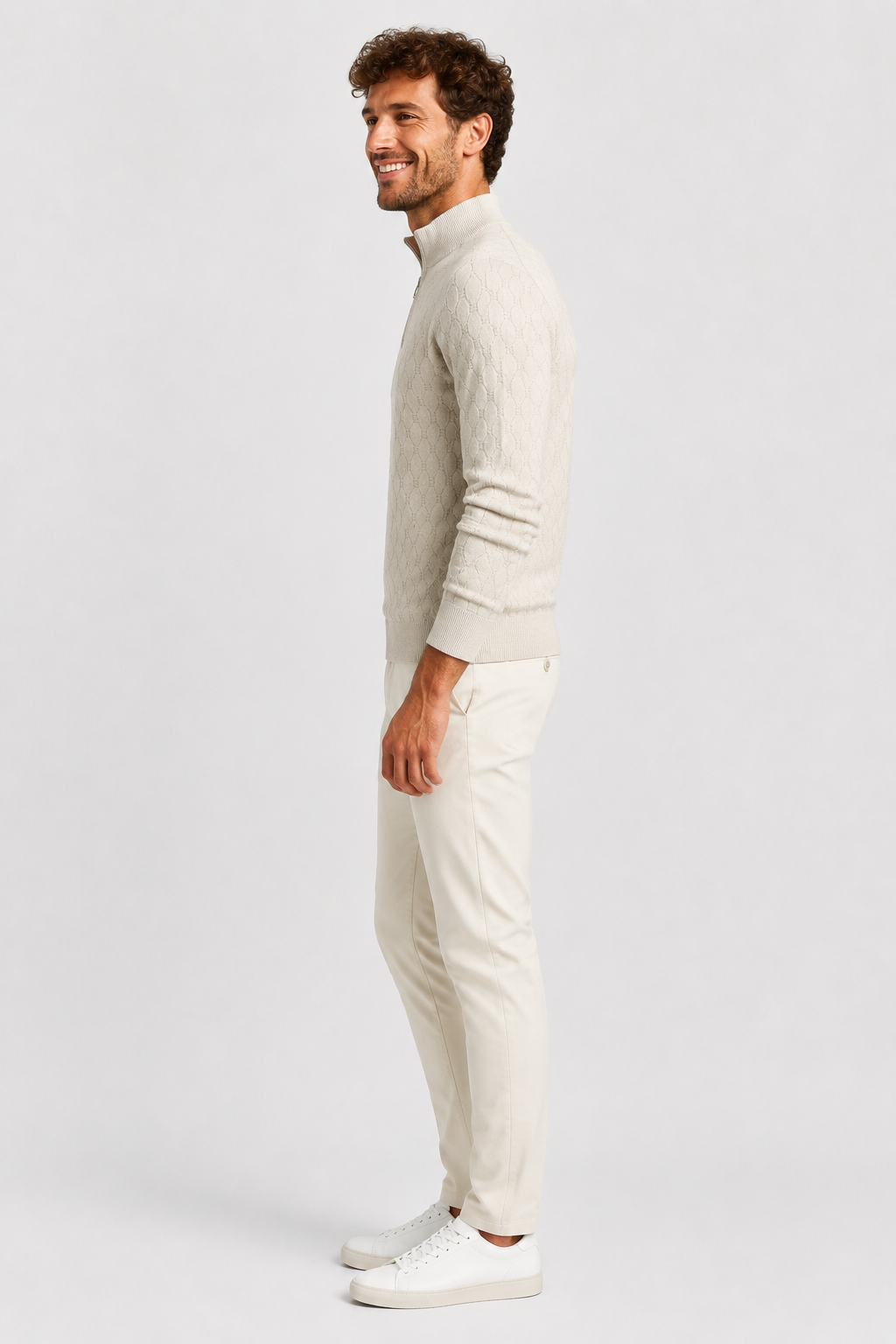 Eluneth | Pull Homme Texturé à Col Montant Zippé
