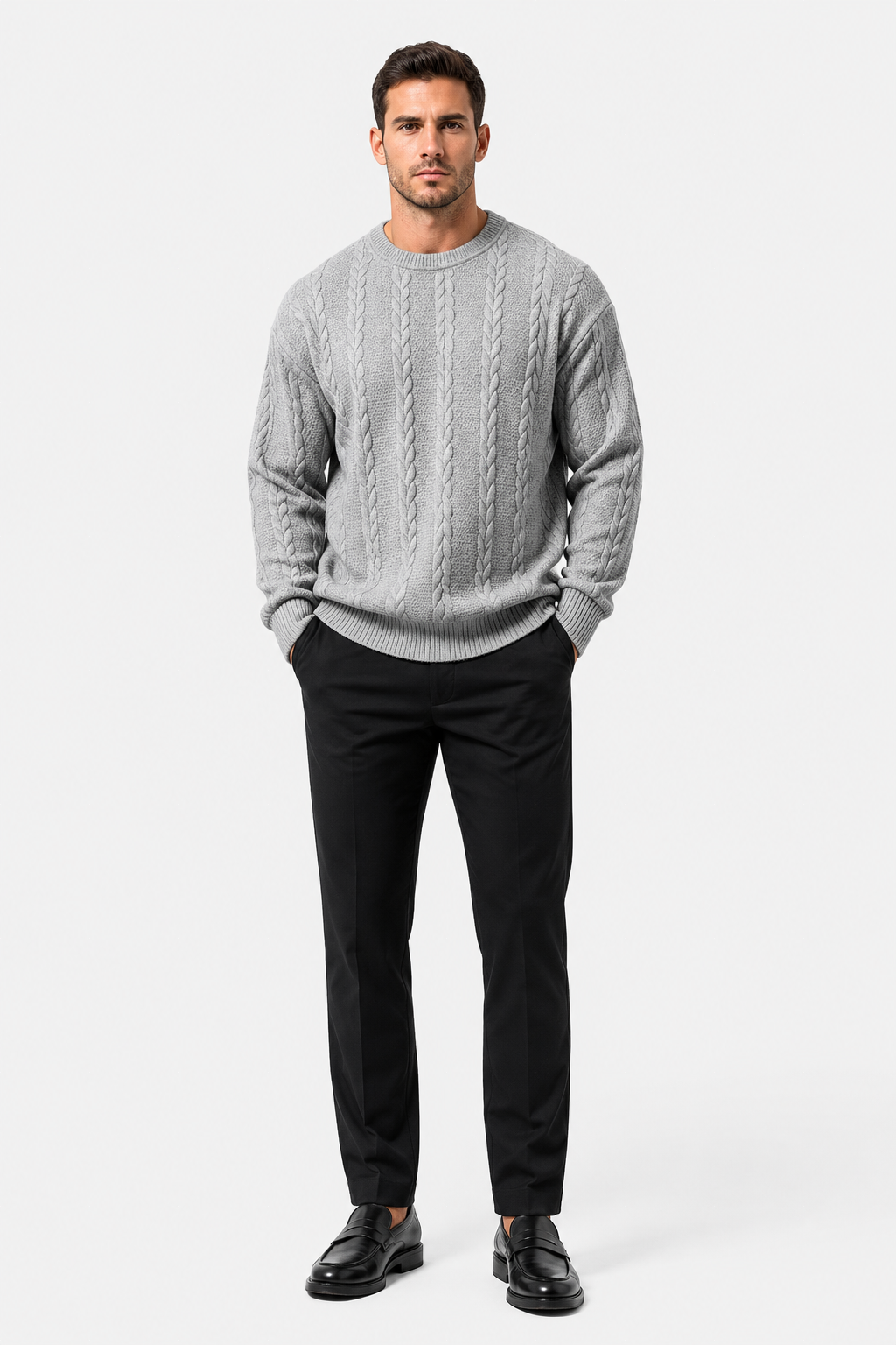 Eluneth | Pull Homme à Col Rond en Maille Torsadée