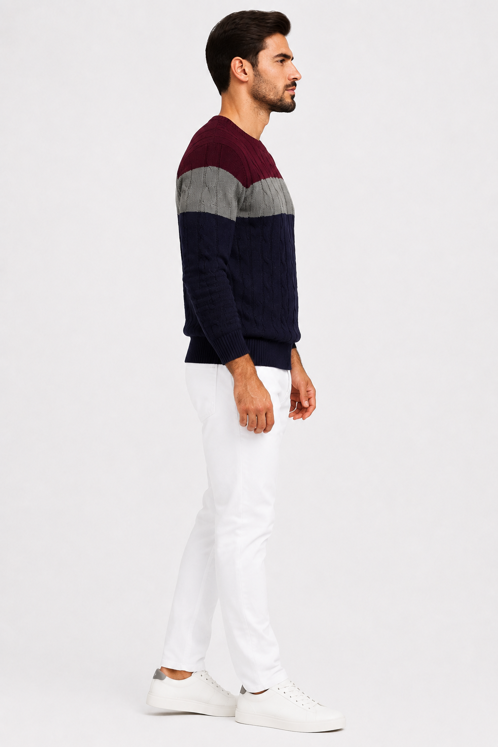 Eluneth | Pull Homme à Col Rond en Maille Torsadée Color Block