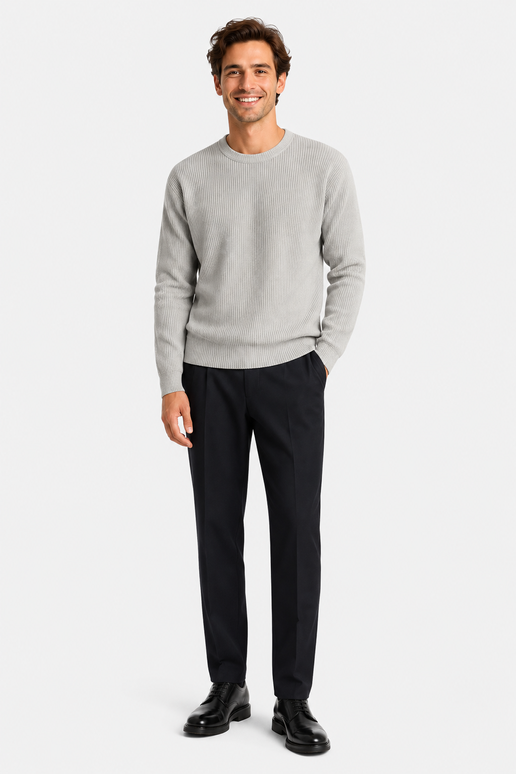 Eluneth | Pull Homme en Maille Côtelée à Col Rond