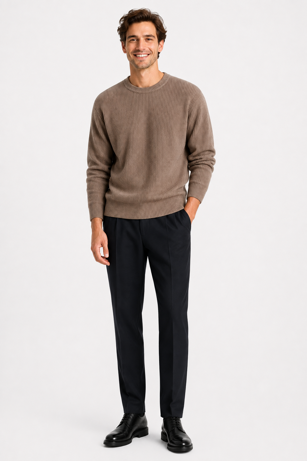 Eluneth | Pull Homme en Maille Côtelée à Col Rond