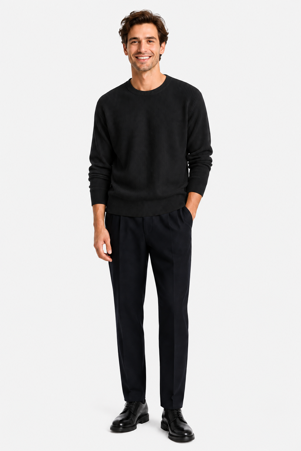 Eluneth | Pull Homme en Maille Côtelée à Col Rond