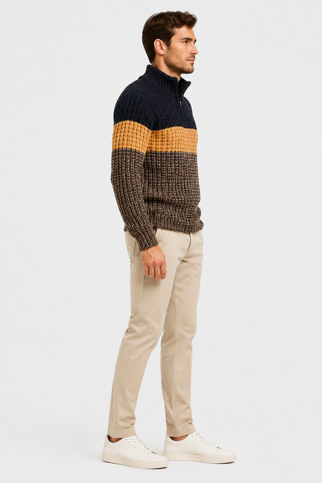 Eluneth | Pull Homme en Maille Côtelée avec Col Zippé