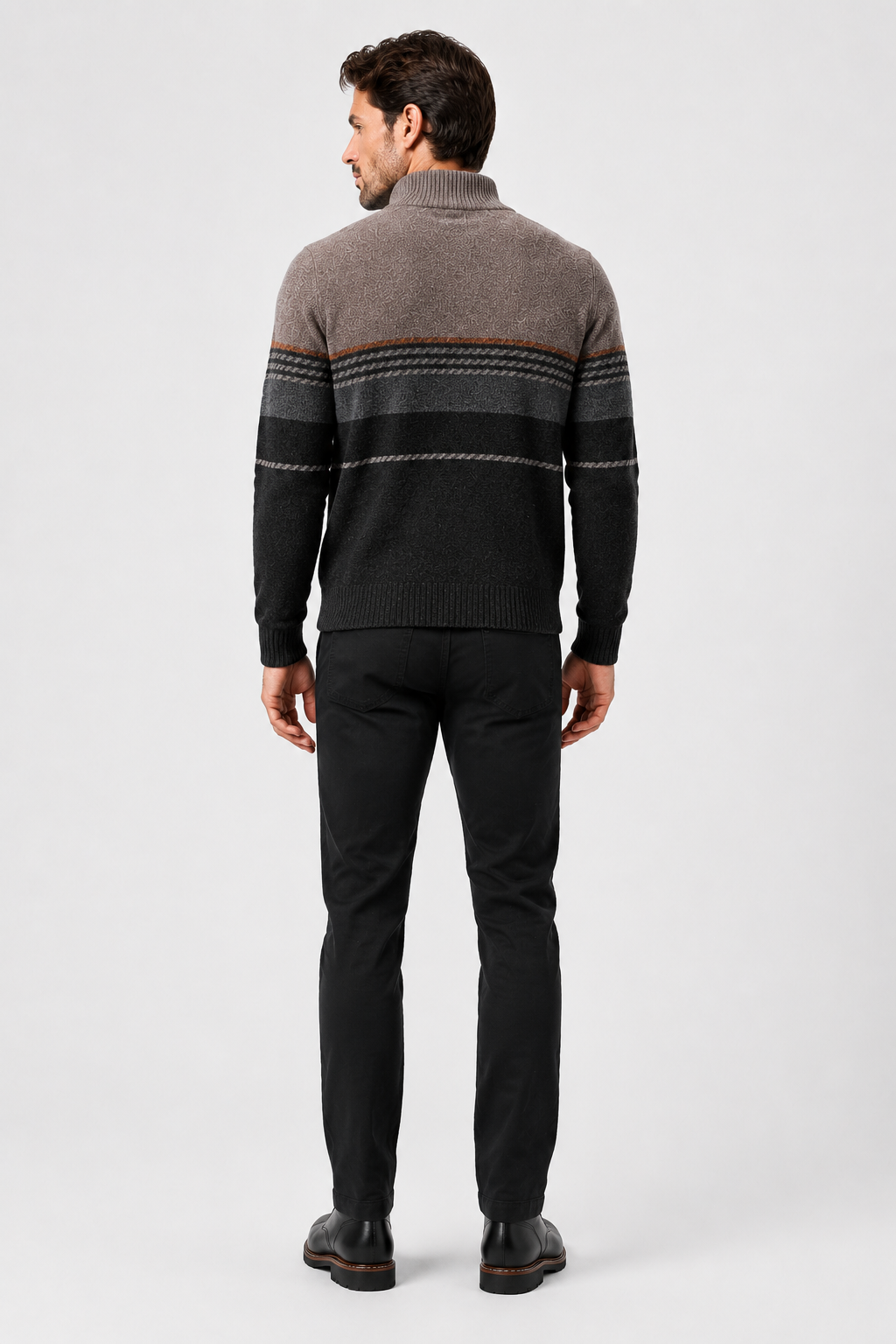 Eluneth | Pull en Maille Jacquard Demi-Zip à Manches Longues pour Homme