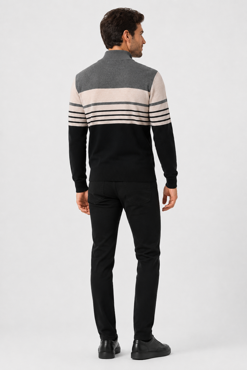 Eluneth | Pull Polo Homme Rayé à Col Zippé