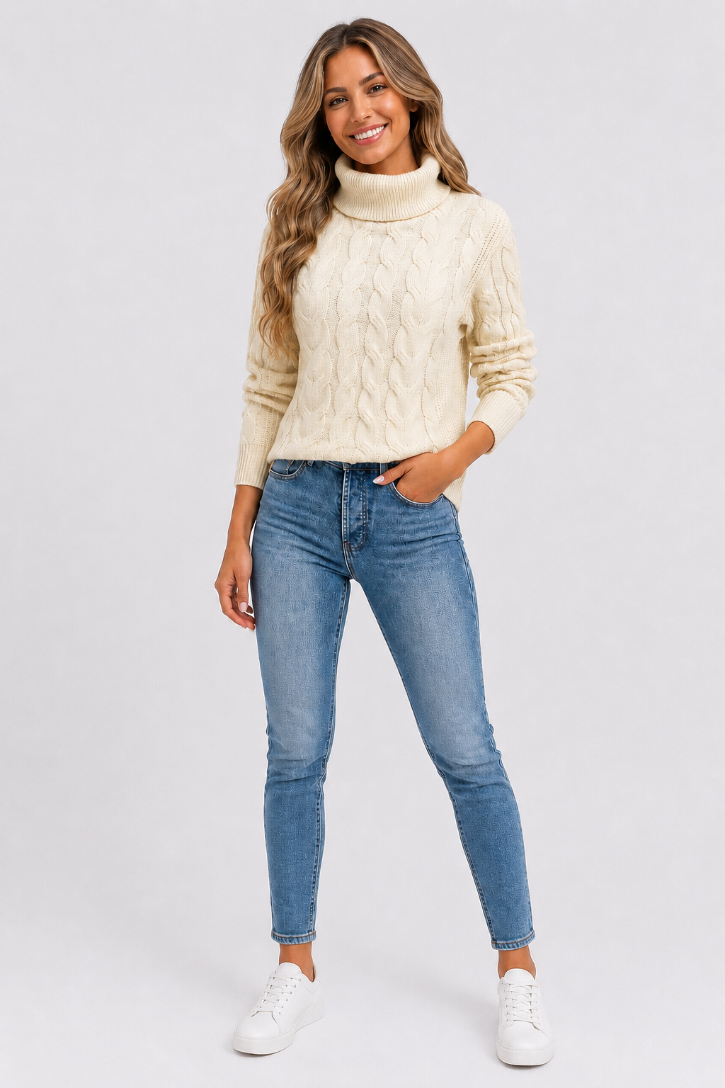 Eluneth | Pull Torsadé à Col Roulé pour Femme