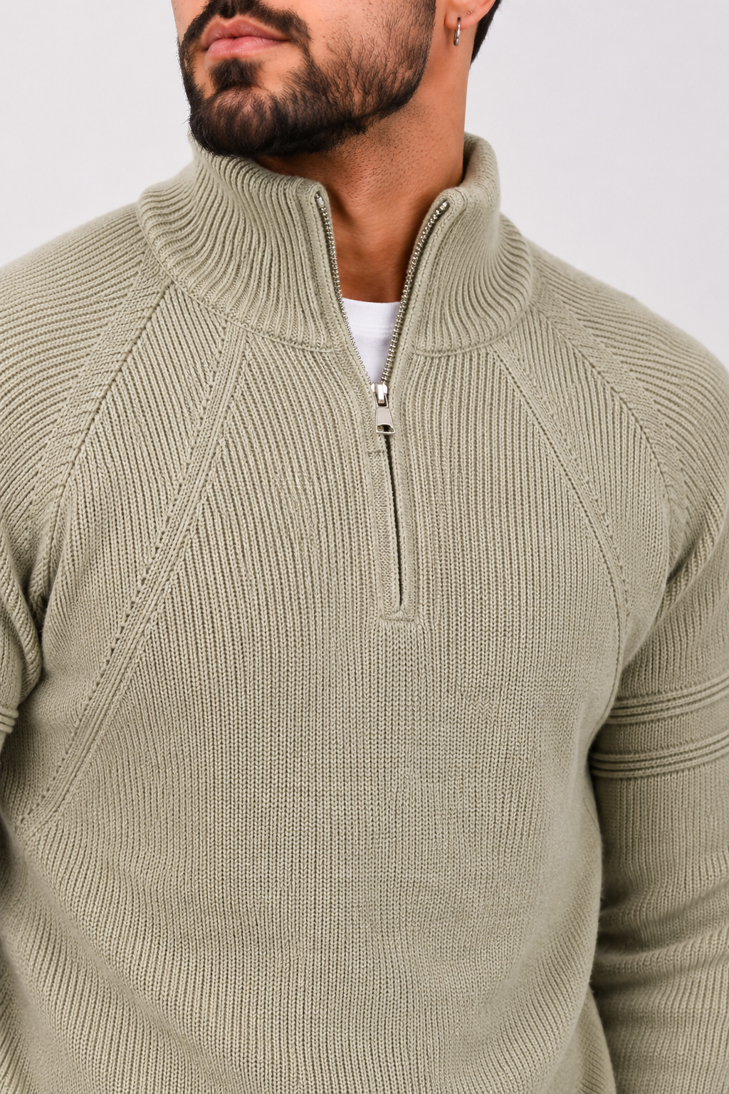 Eluneth | Pull ajusté à col zippé et finitions côtelées texturées pour homme