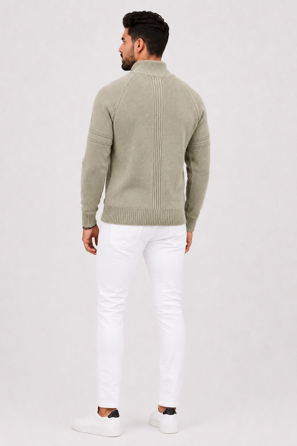 Eluneth | Pull ajusté à col zippé et finitions côtelées texturées pour homme