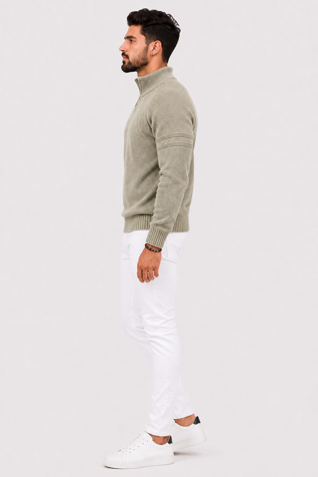 Eluneth | Pull ajusté à col zippé et finitions côtelées texturées pour homme