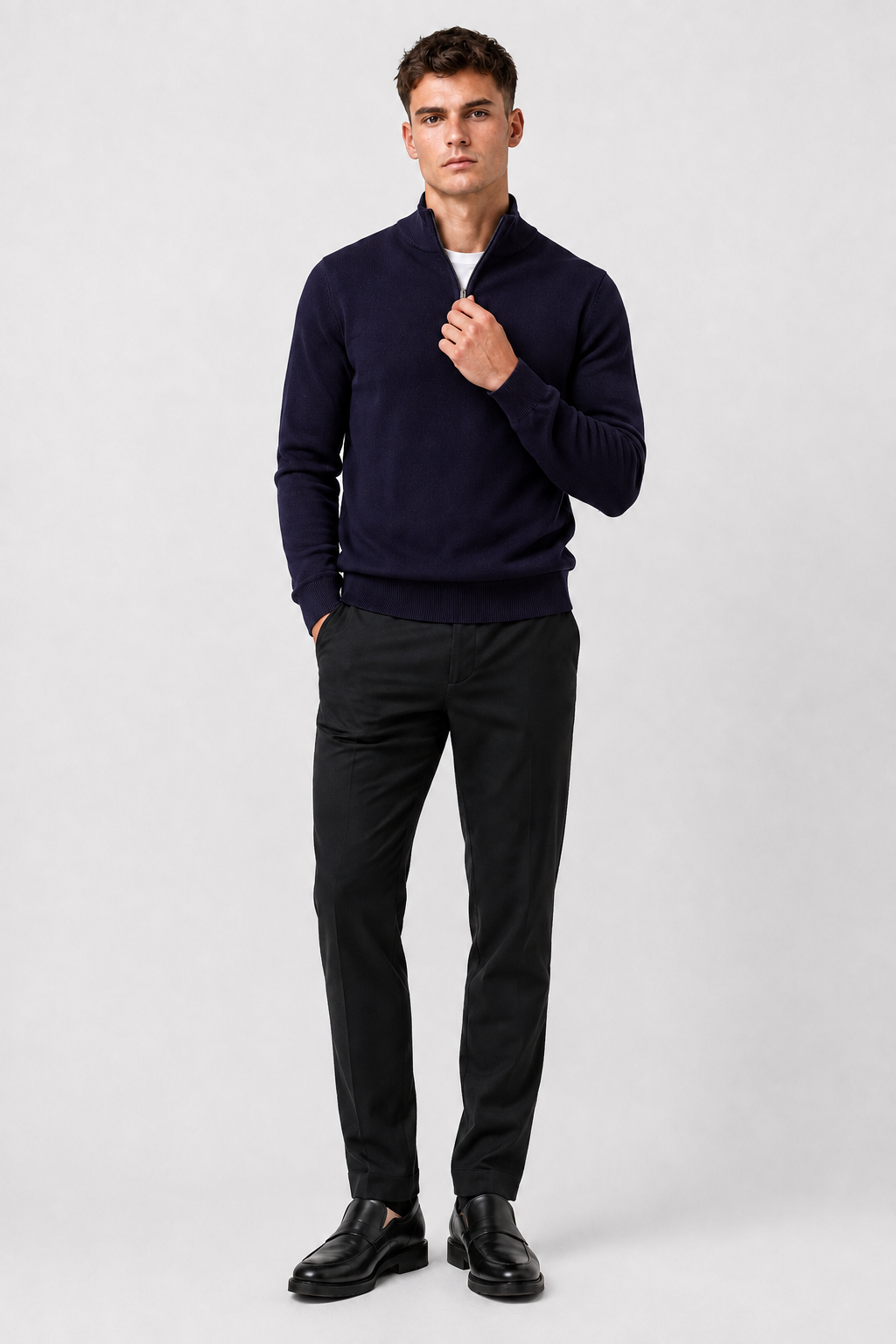 Eluneth | Pull décontracté uni zippé pour homme