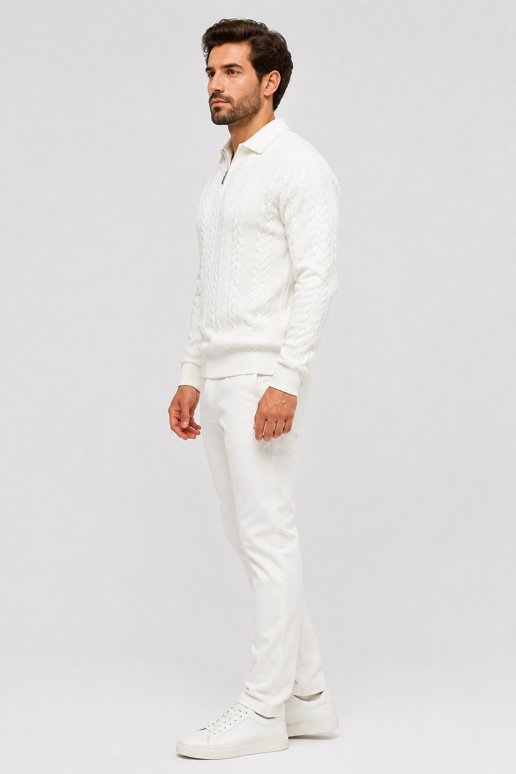 Eluneth | Pull en maille à col montant demi-zippé pour homme