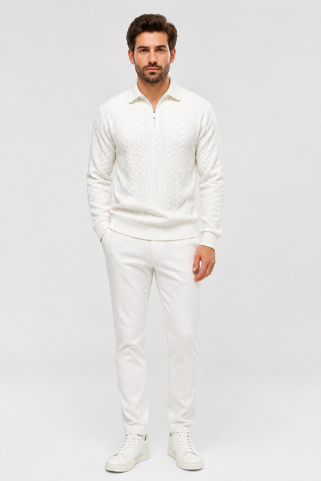 Eluneth | Pull en maille à col montant demi-zippé pour homme