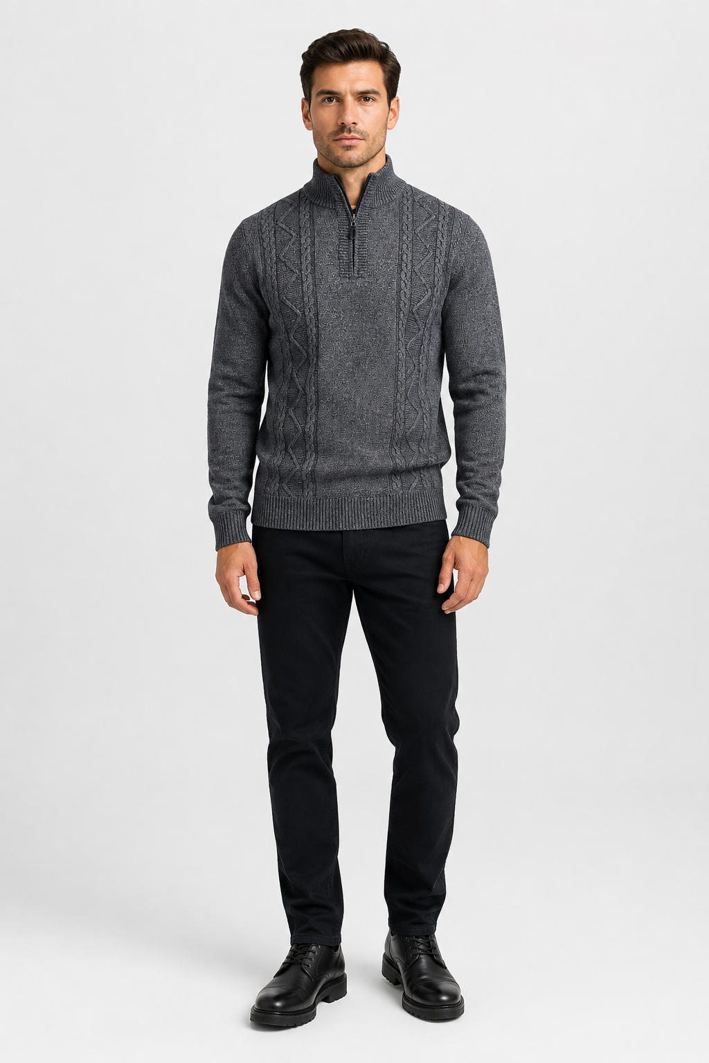Eluneth | Pull jacquard à manches longues et col zippé pour Homme
