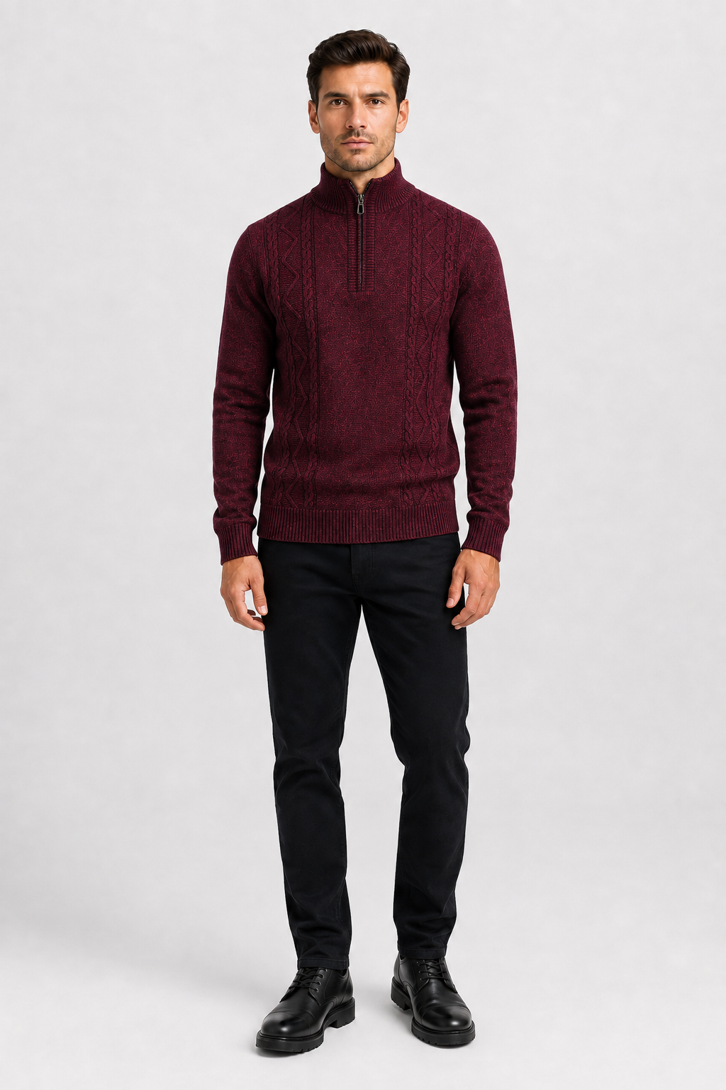 Eluneth | Pull jacquard à manches longues et col zippé pour Homme
