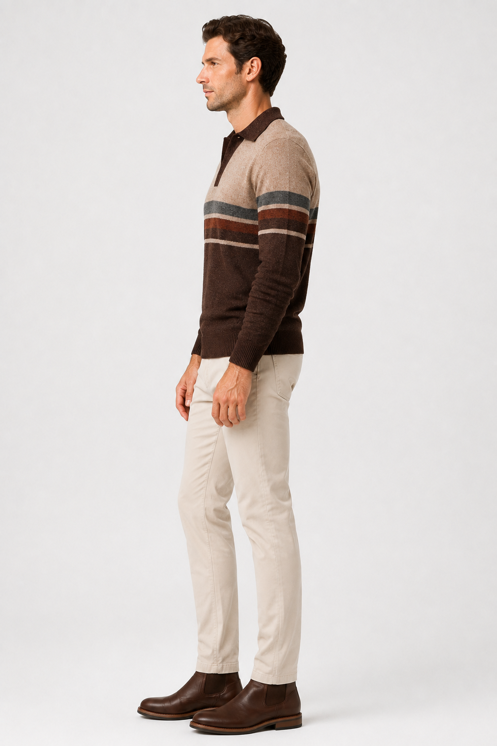Eluneth | Pull polo texturé à rayures pour Homme