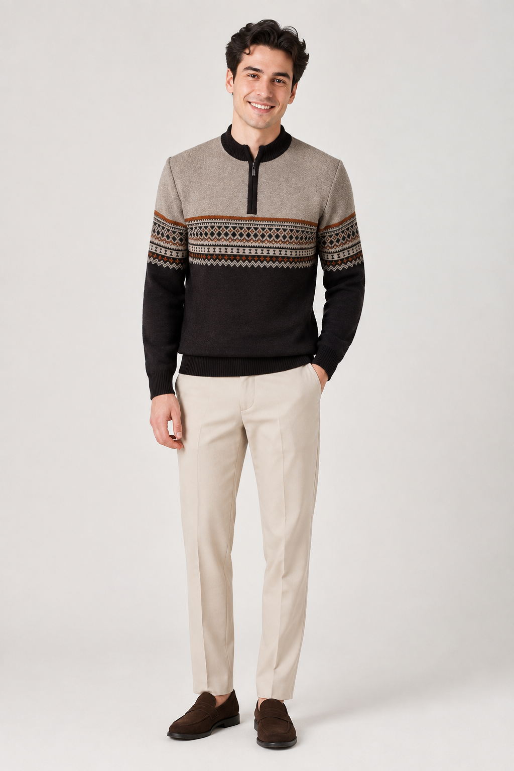 Eluneth | Pull zippé à manches longues pour homme