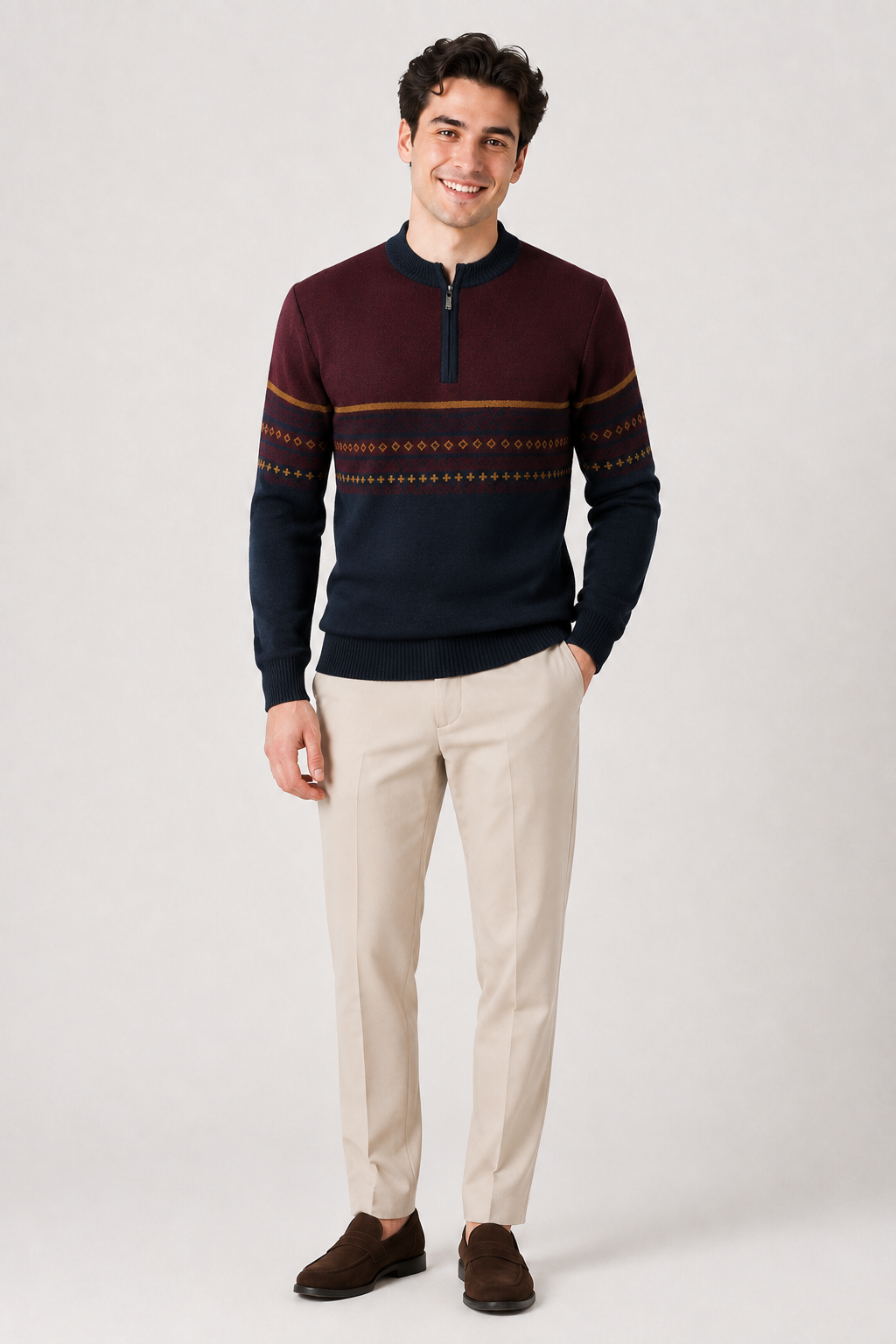 Eluneth | Pull zippé à manches longues pour homme