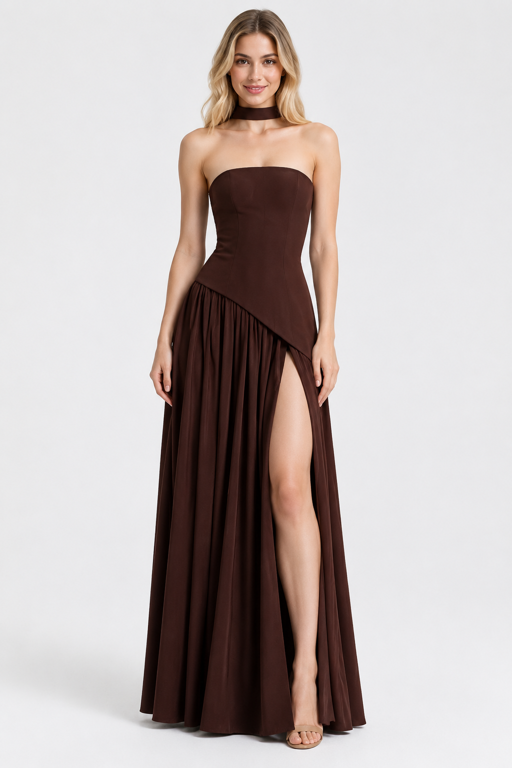 Eluneth | Robe Longue Femme Satinée Drapée