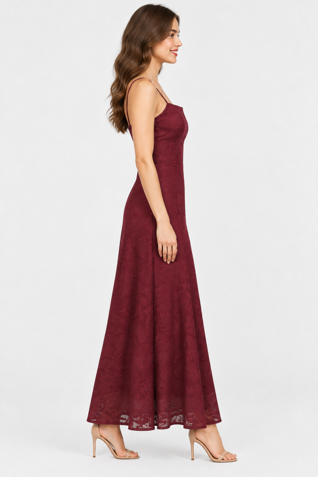 Eluneth | Robe Longue Femme en Dentelle Florale avec Col Carré