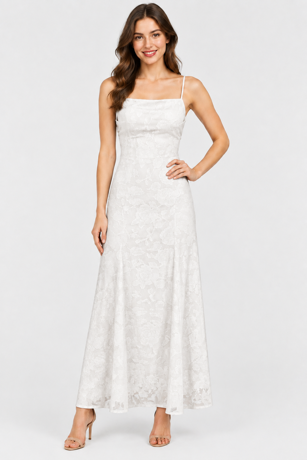 Eluneth | Robe Longue Femme en Dentelle Florale avec Col Carré