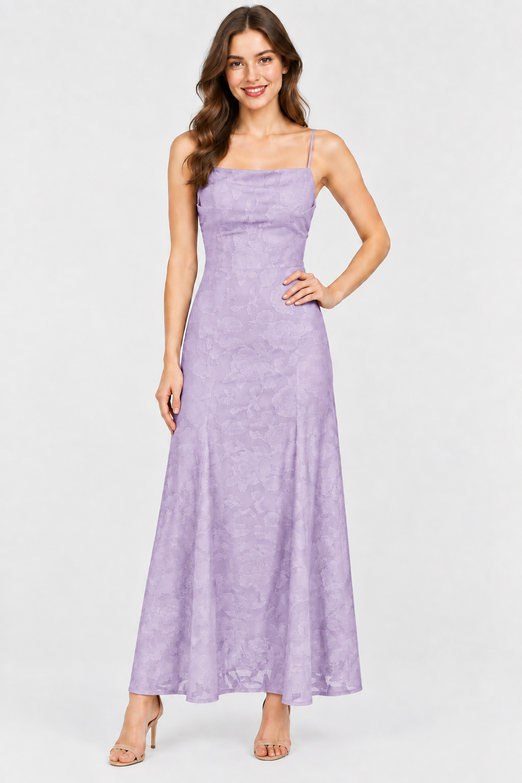 Eluneth | Robe Longue Femme en Dentelle Florale avec Col Carré