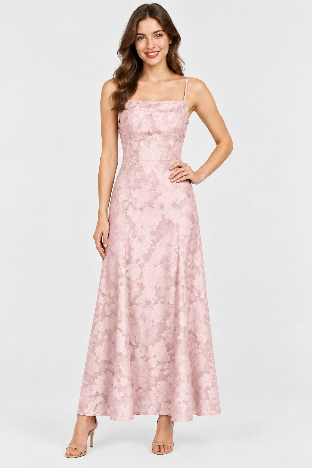 Eluneth | Robe Longue Femme en Dentelle Florale avec Col Carré