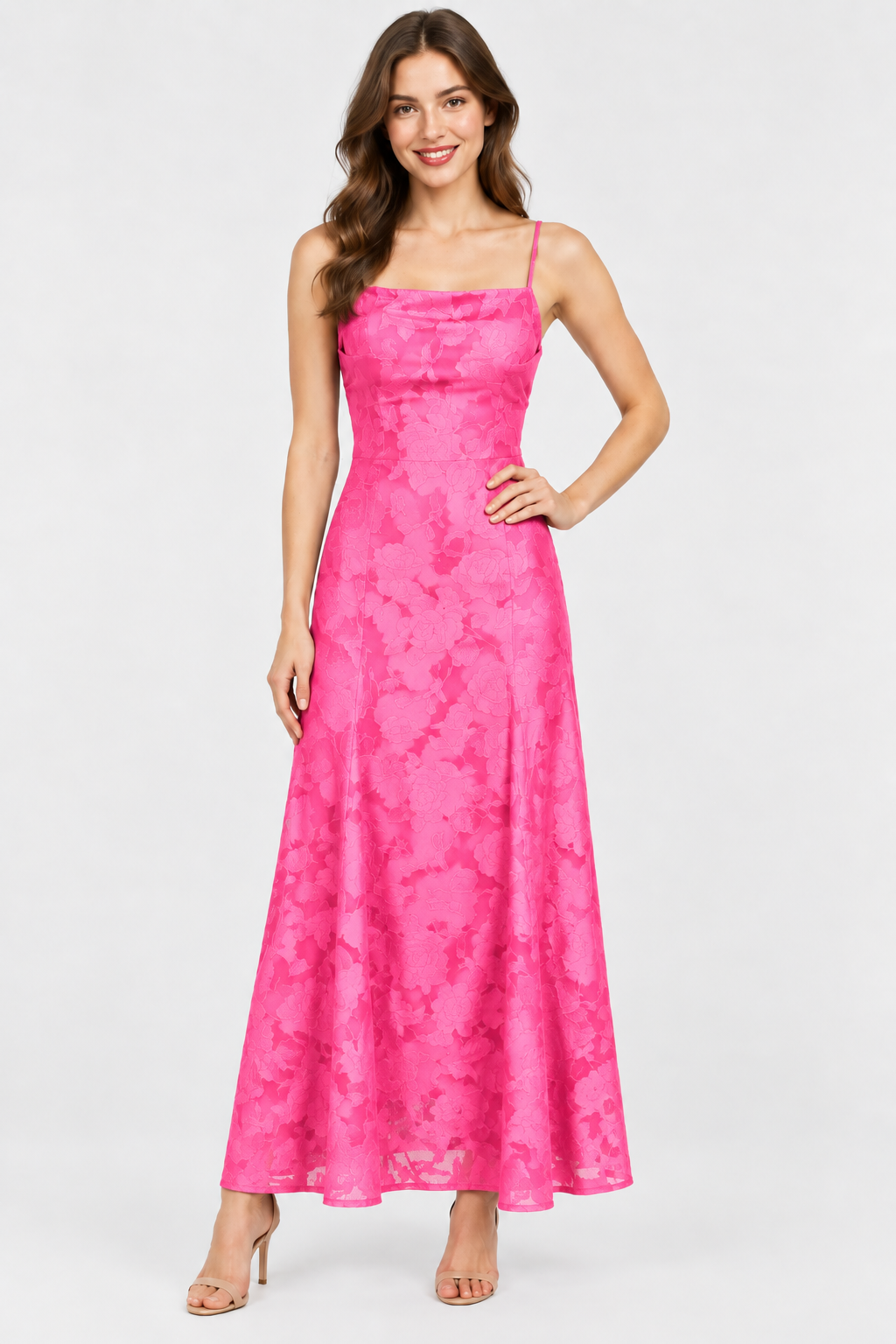 Eluneth | Robe Longue Femme en Dentelle Florale avec Col Carré