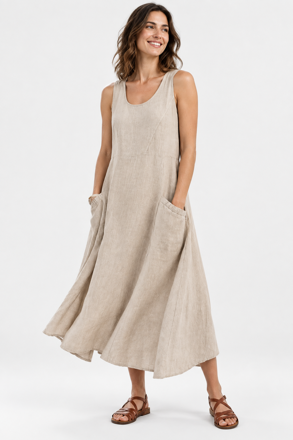 Eluneth | Robe d'Été Femme en Coton et Lin à Col V