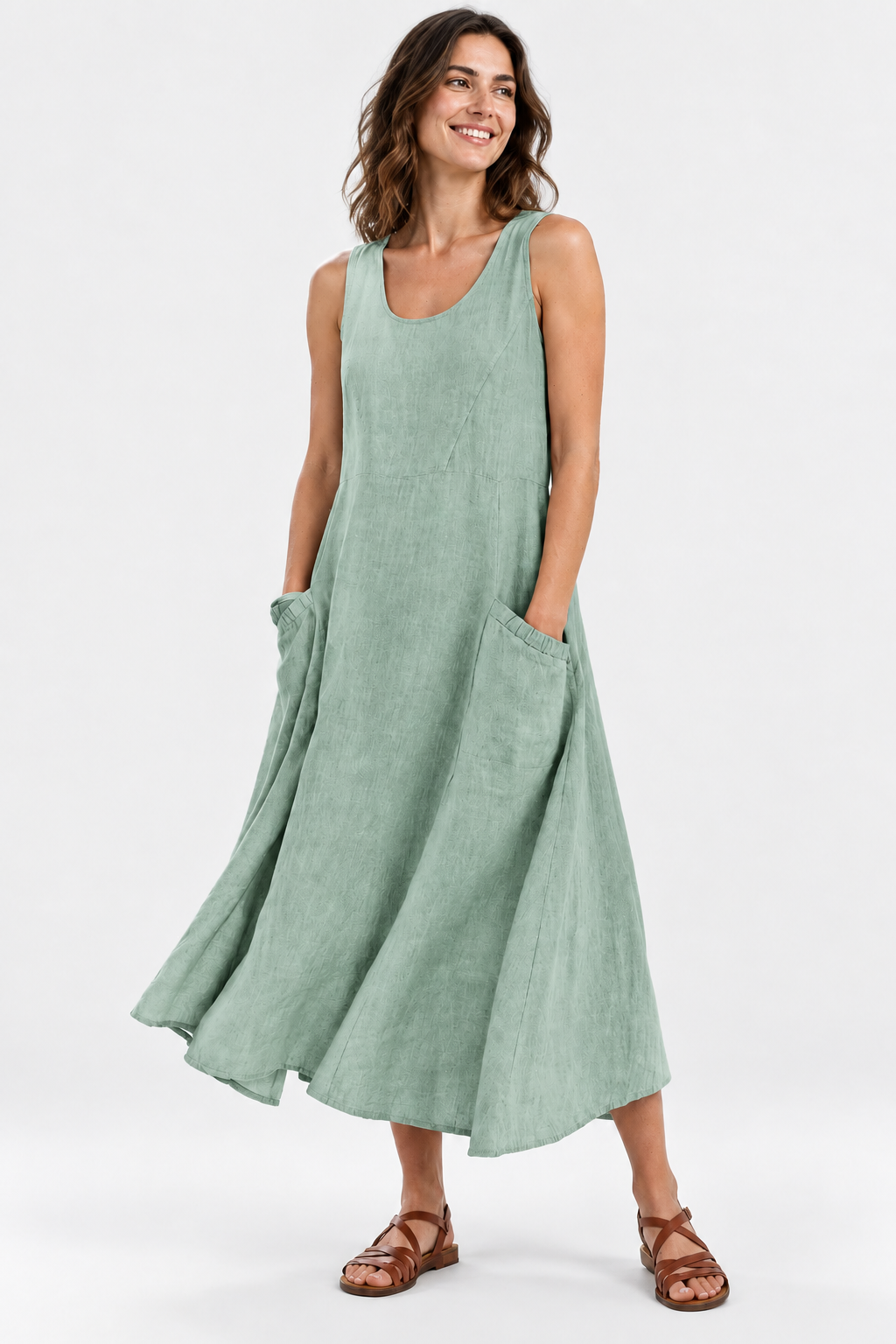 Eluneth | Robe d'Été Femme en Coton et Lin à Col V