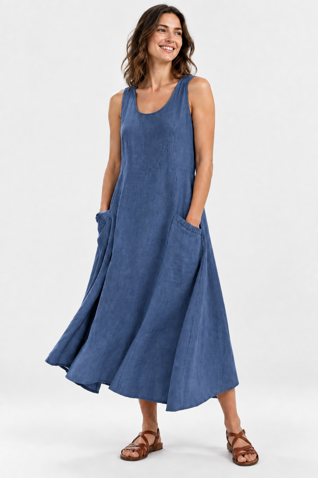 Eluneth | Robe d'Été Femme en Coton et Lin à Col V
