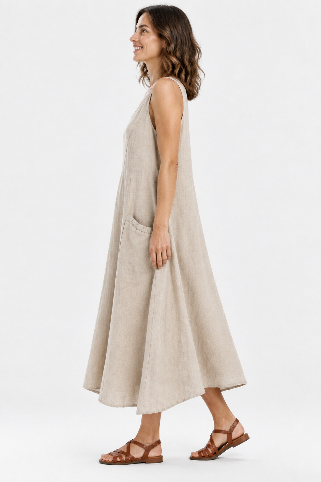 Eluneth | Robe d'Été Femme en Coton et Lin à Col V