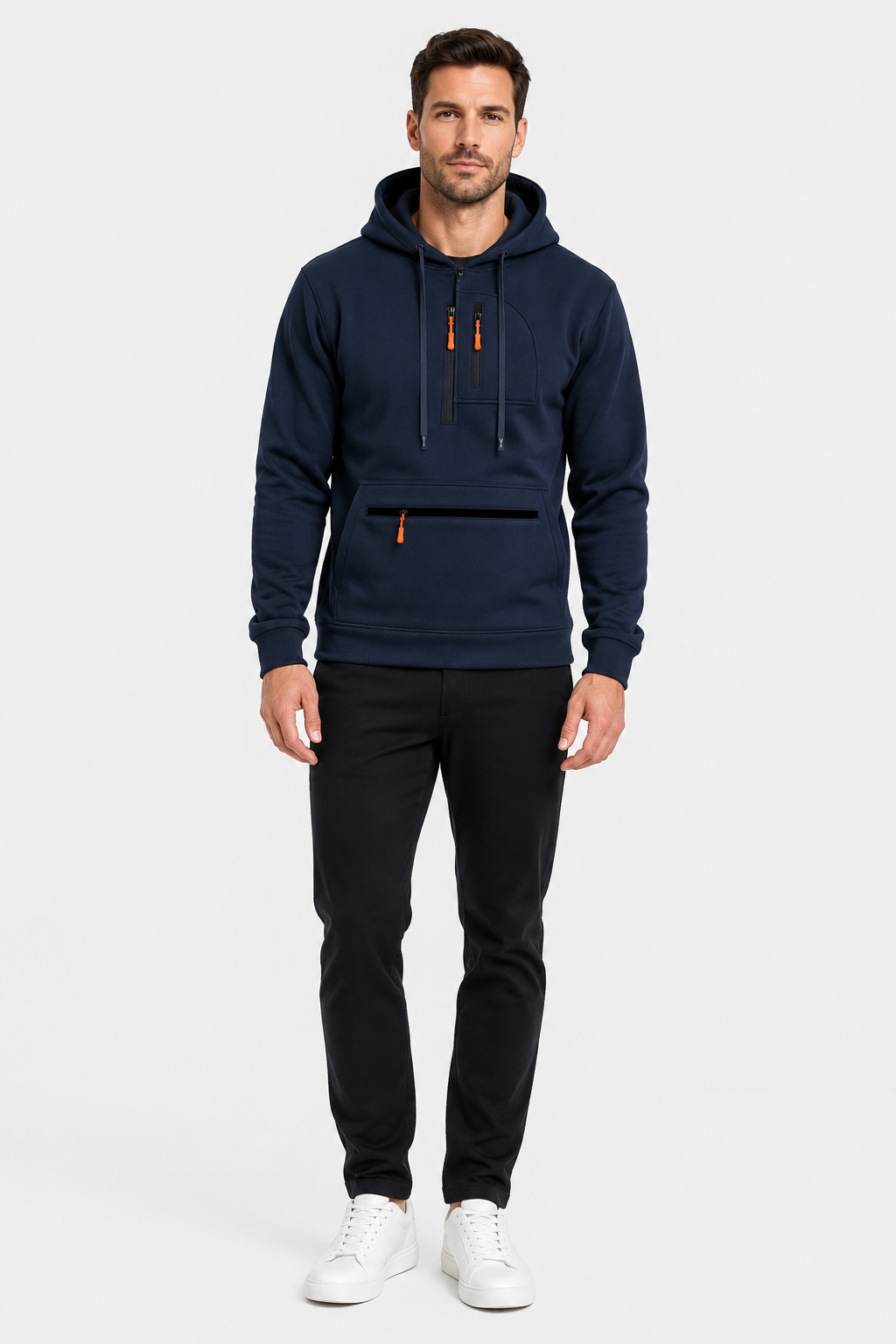 Eluneth | Sweat à Capuche Homme en Maille Jacquard avec Demi-Zip