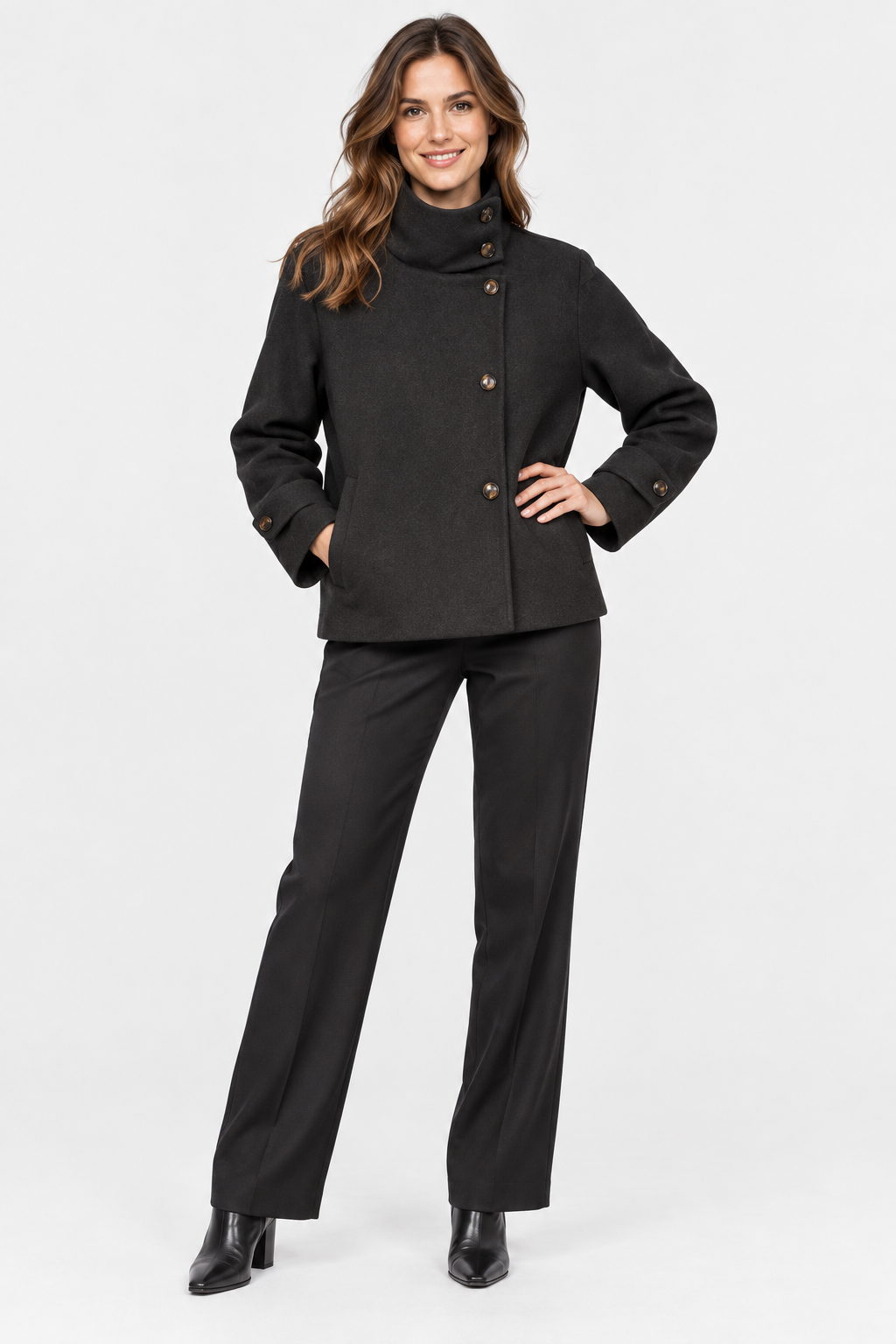 Eluneth | Veste Courte Femme en Mélange de Laine avec Col à Boucle
