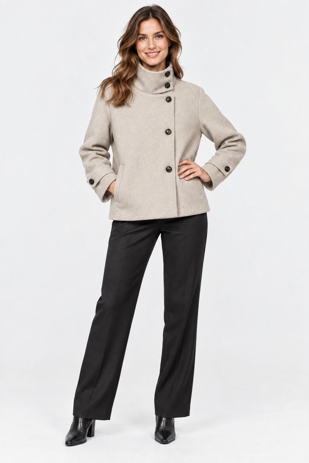 Eluneth | Veste Courte Femme en Mélange de Laine avec Col à Boucle
