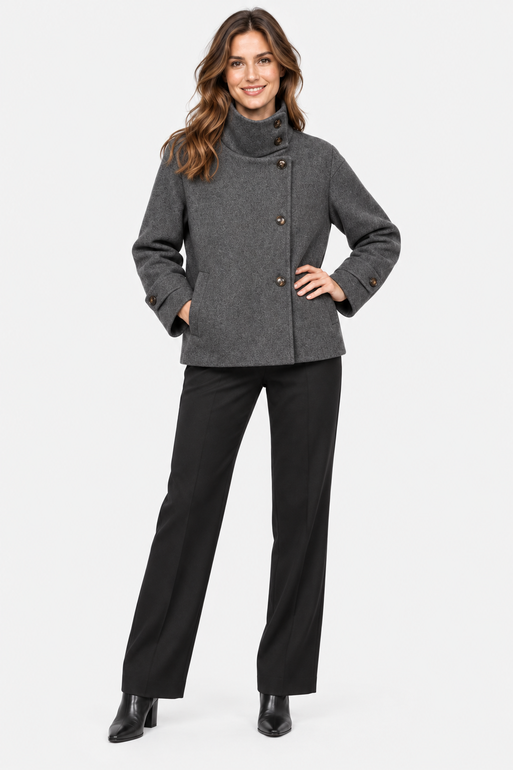 Eluneth | Veste Courte Femme en Mélange de Laine avec Col à Boucle