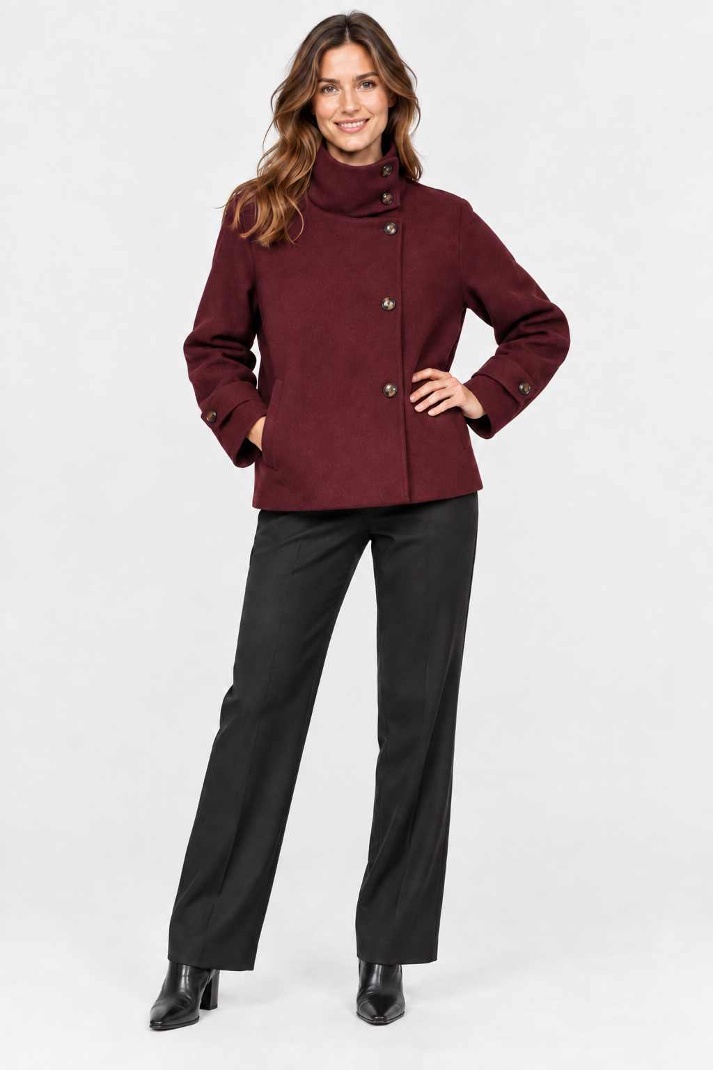 Eluneth | Veste Courte Femme en Mélange de Laine avec Col à Boucle