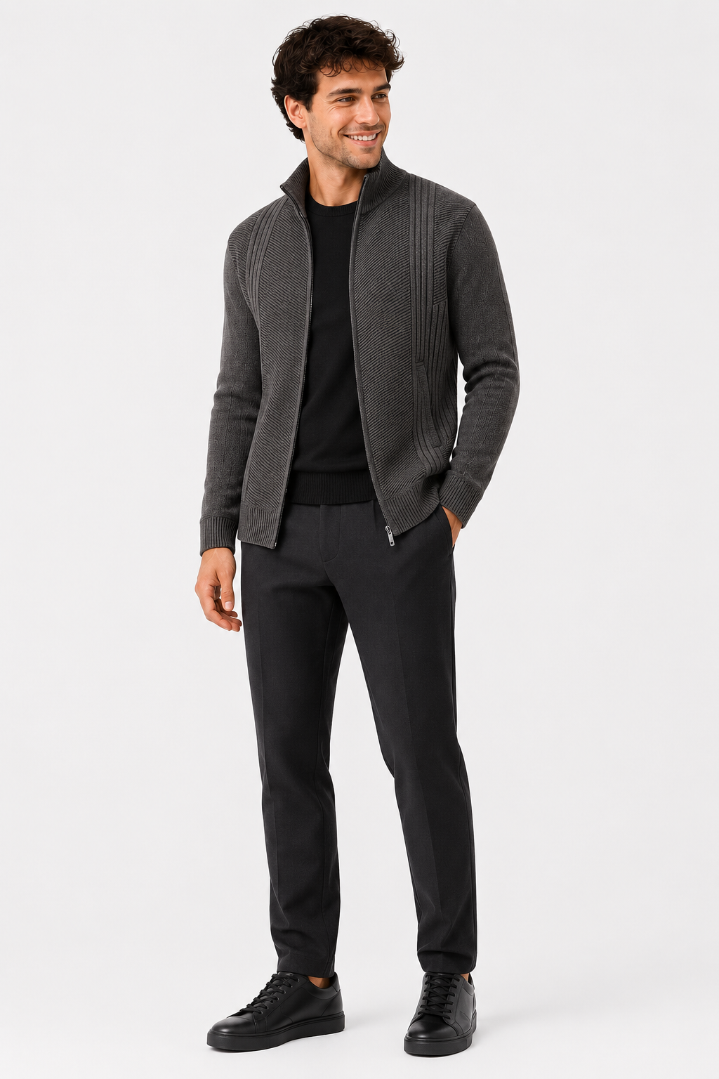 Eluneth | Veste Homme Zippée en Maille Épaisse